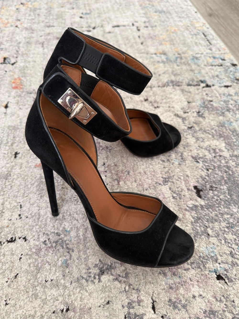 Givenchy Black Suede Ankle-Strap Stiletto Sandals size 6.5-Made in Paris
